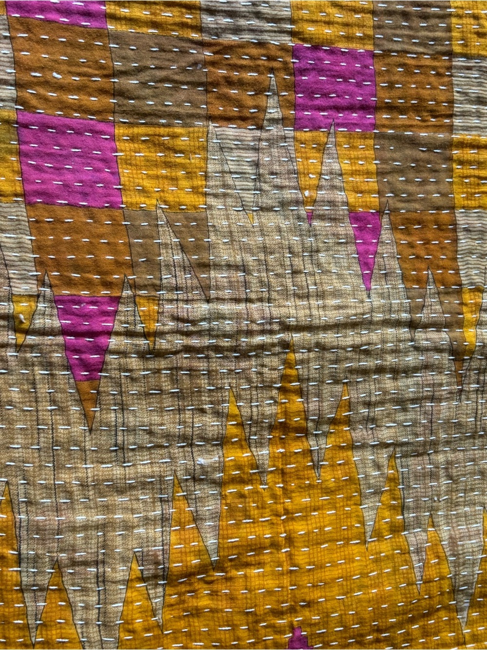 Beautiful Reversible Kantha Scarf in pink, red, yellow and blue - Picture 15 of 15